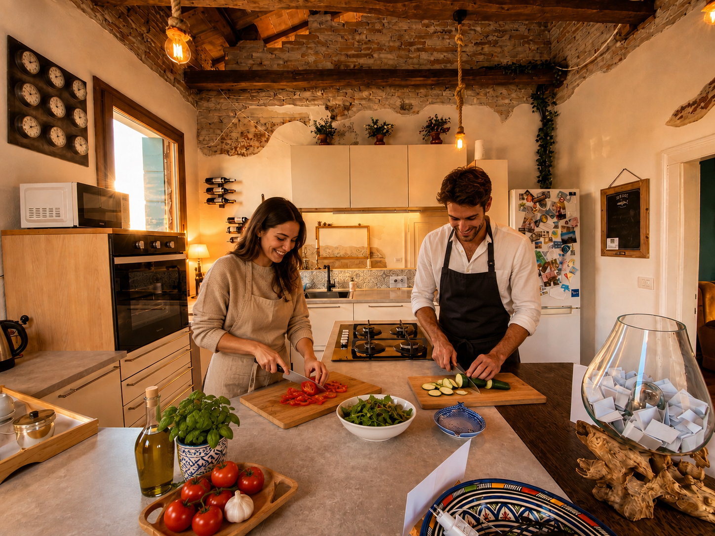 Preparazione di piatti italiani durante una cooking class a Villa Venezia